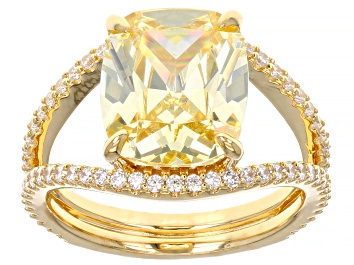 Picture of Yellow And White Cubic Zirconia 18k Yellow Gold Over Sterling Silver Ring 10.23ctw