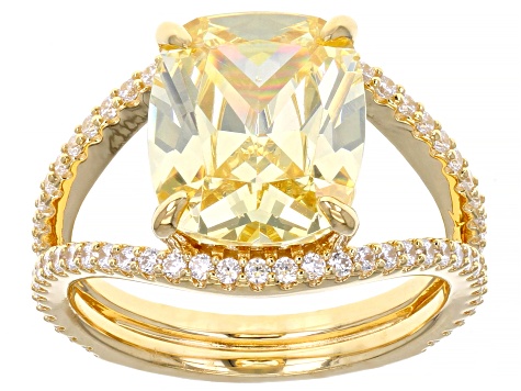 Yellow And White Cubic Zirconia 18k Yellow Gold Over Sterling Silver Ring 10.23ctw