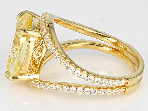 Yellow And White Cubic Zirconia 18k Yellow Gold Over Sterling Silver Ring 10.23ctw