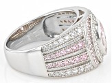 Pink And White Cubic Zirconia Rhodium Over Sterling Silver Ring 2.55ctw
