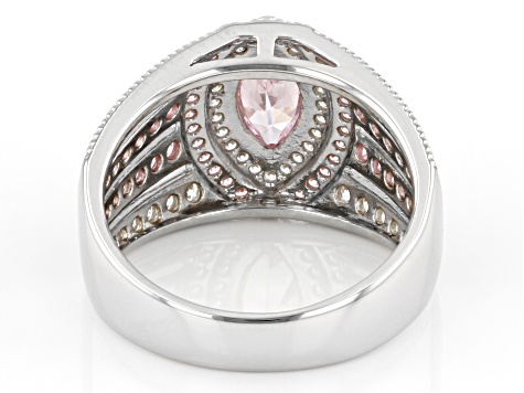 Pink And White Cubic Zirconia Rhodium Over Sterling Silver Ring 2.55ctw