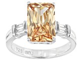 Champagne And White Cubic Zirconia Rhodium Over Sterling Silver Ring 7.68ctw
