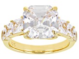 Asscher Cut White Cubic Zirconia 18k Yellow Gold Over Sterling Silver Ring 10.15ctw
