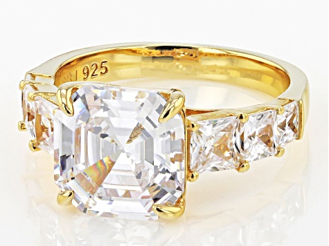 Asscher Cut White Cubic Zirconia 18k Yellow Gold Over Sterling Silver Ring 10.15ctw