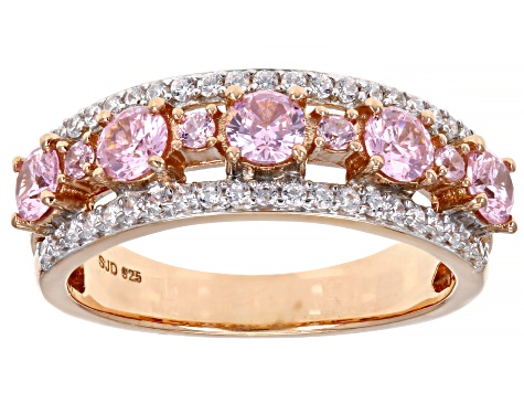 Pink And White Cubic Zirconia 18k Rose Gold Over Sterling Silver Ring 2.25ctw