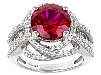 Picture of Lab Created Ruby And White Cubic Zirconia Platinum Over Sterling Silver Ring 5.96ctw