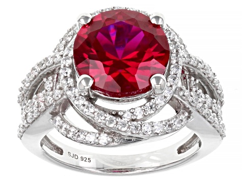 Lab Created Ruby And White Cubic Zirconia Platinum Over Sterling Silver Ring 5.96ctw