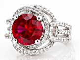 Lab Created Ruby And White Cubic Zirconia Platinum Over Sterling Silver Ring 5.96ctw