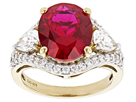 Lab Created Ruby And White Cubic Zirconia 18k Yellow Gold Over Sterling Silver Ring 7.38ctw