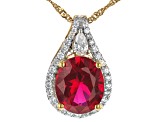 Lab Created Ruby And White Diamond Simulants 18k Yellow Gold Over Silver Pendant With Chain 6.03ctw