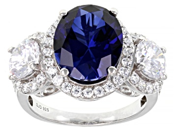 Picture of Lab Created Blue Sapphire And White Cubic Zirconia Platinum Over Sterling Silver Ring 12.07ctw