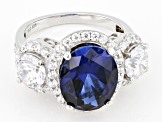 Lab Created Blue Sapphire And White Cubic Zirconia Platinum Over Sterling Silver Ring 12.07ctw