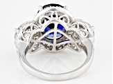 Lab Created Blue Sapphire And White Cubic Zirconia Platinum Over Sterling Silver Ring 12.07ctw