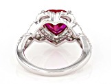 Lab Created Ruby And White Cubic Zirconia Platinum Over Sterling Silver Heart Ring 3.75ctw