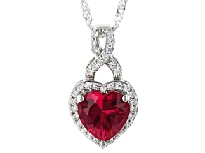 Lab Created Ruby And White Cubic Zirconia Platinum Over Sterling Silver Pendant With Chain 3.58ctw