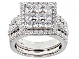 White Cubic Zirconia Platinum Over Sterling Silver 3 Ring Set 4.00ctw