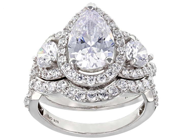 White Cubic Zirconia Platinum Over Sterling Silver 2 Ring