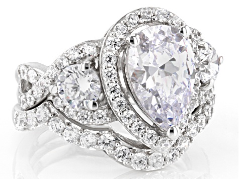 White Cubic Zirconia Platinum Over Sterling Silver 2 Ring Set 9.17ctw