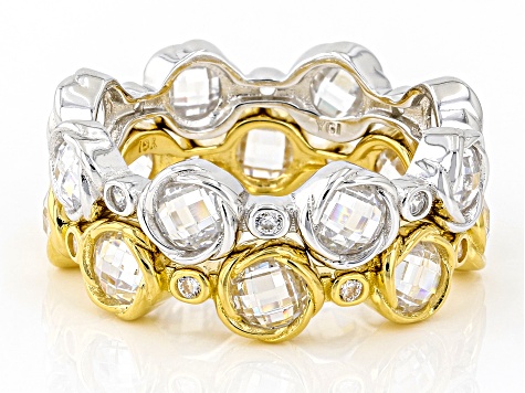 White Cubic Zirconia Rhodium And 18k Yellow Gold Over Sterling Silver 2 Ring Set 7.25ctw