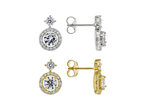 White Cubic Zirconia Rhodium And 18k Yellow Gold Over Sterling Silver 2 Earring Set 9.00ctw