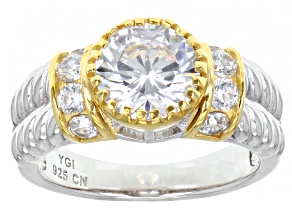 White Cubic Zirconia Rhodium And 14k Yellow Gold Gold Over Sterling Silver Ring 3.56ctw