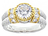 White Cubic Zirconia Rhodium And 14k Yellow Gold Gold Over Sterling Silver Ring 3.56ctw
