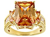 Champagne And White Cubic Zirconia 18k Yellow Gold Over Sterling Silver Ring 15.41ctw