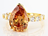 Champagne And White Cubic Zirconia 18k Yellow Gold Over Sterling Silver Ring 9.42ctw