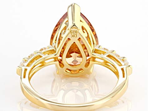 Champagne And White Cubic Zirconia 18k Yellow Gold Over Sterling Silver Ring 9.42ctw