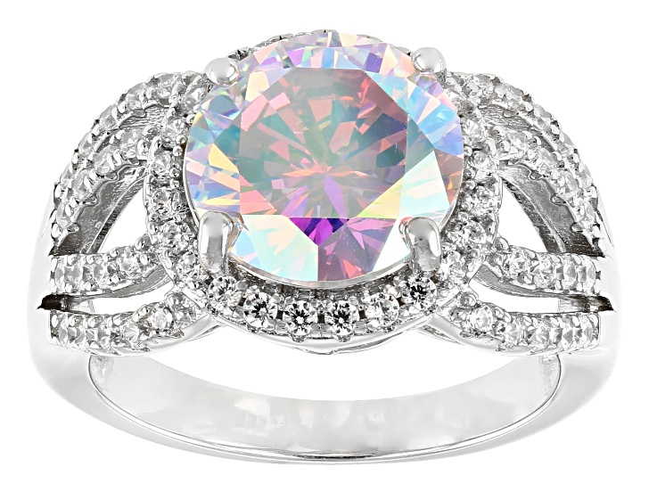Aurora Borealis And White Cubic Zirconia Rhodium Over