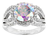 Aurora Borealis And White Cubic Zirconia Rhodium Over Sterling Silver Ring 7.05ctw