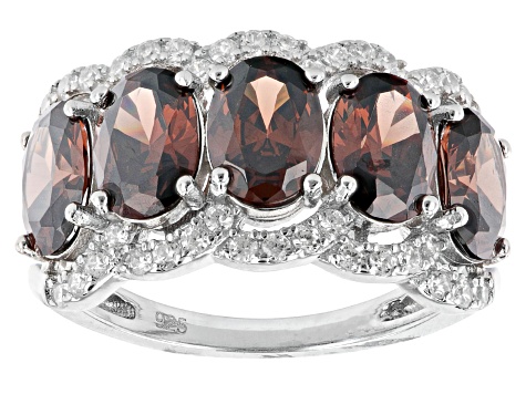 Mocha And White Cubic Zirconia Rhodium Over Sterling Silver Ring 7.13ctw