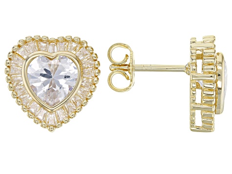 White Cubic Zirconia 18k Yellow Gold Over Sterling Silver Heart Earrings 6.00ctw