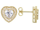 White Cubic Zirconia 18k Yellow Gold Over Sterling Silver Heart Earrings 6.00ctw