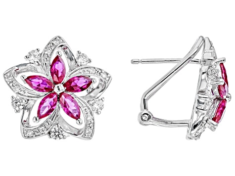 Red Lab Created Ruby And White Cubic Zirconia Platinum Over Sterling Silver Earrings 2.23ctw