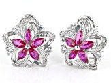Red Lab Created Ruby And White Cubic Zirconia Platinum Over Sterling Silver Earrings 2.23ctw