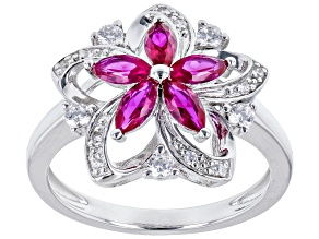 Lab Created Ruby And White Cubic Zirconia Platinum Over Sterling Silver Ring 2.23ctw