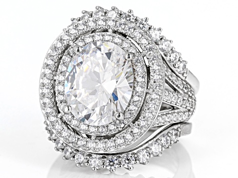 White Cubic Zirconia Platinum Over Sterling Silver Ring Set 6.95ctw