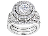 White Cubic Zirconia Platinum Over Sterling Silver Holiday Ring Set 2.72ctw
