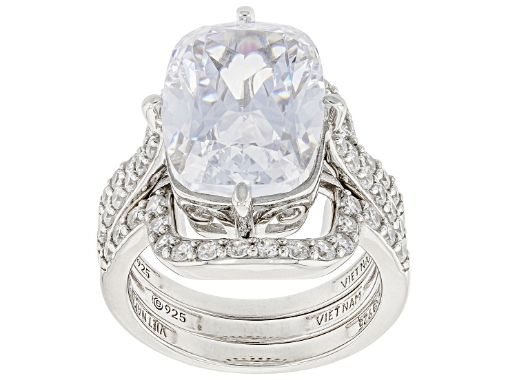 CONPE10&OMAN10 ホワイト White Cubic Zirconia Platinum Over Sterling Silver Ring Set