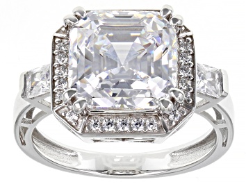 Picture of White Cubic Zirconia Platinum Over Sterling Silver Asscher Cut Ring 6.79ctw
