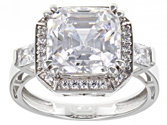 White Cubic Zirconia Platinum Over Sterling Silver Asscher Cut Ring 6.79ctw