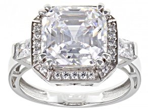 White Cubic Zirconia Platinum Over Sterling Silver Asscher Cut Ring 6.79ctw