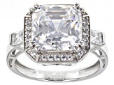 White Cubic Zirconia Platinum Over Sterling Silver Asscher Cut Ring 6.79ctw