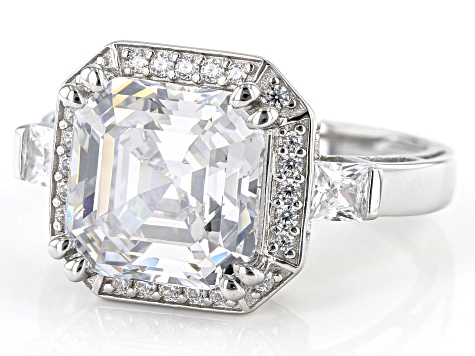 White Cubic Zirconia Platinum Over Sterling Silver Asscher
