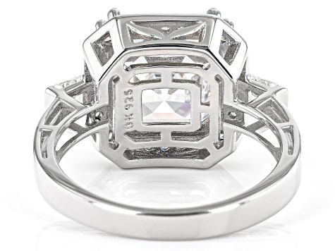 White Cubic Zirconia Platinum Over Sterling Silver Asscher Cut Ring 6.79ctw