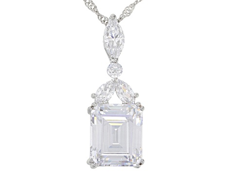 White Cubic Zirconia Rhodium Over Sterling Silver Pendant With Chain 12.90ctw