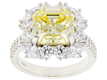 Picture of Canary And White Cubic Zirconia Rhodium Over Sterling Silver Ring 13.42ctw