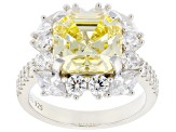 Canary And White Cubic Zirconia Rhodium Over Sterling Silver Ring 13.42ctw