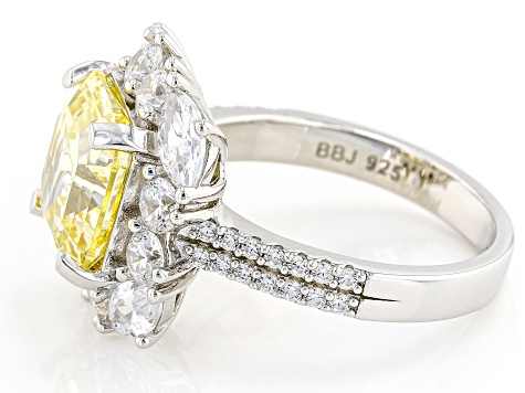 Canary And White Cubic Zirconia Rhodium Over Sterling Silver Ring